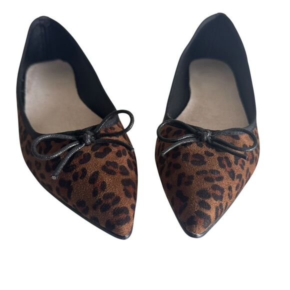 Leopard Pointy Toe Ballet Flats With Bows - Picture 1 of 9